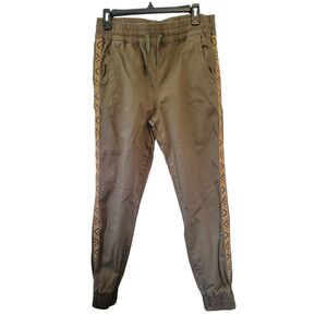 Driftwood Sedona Jogger Pants Medium Green Aztec Western Embroidery Drawstring